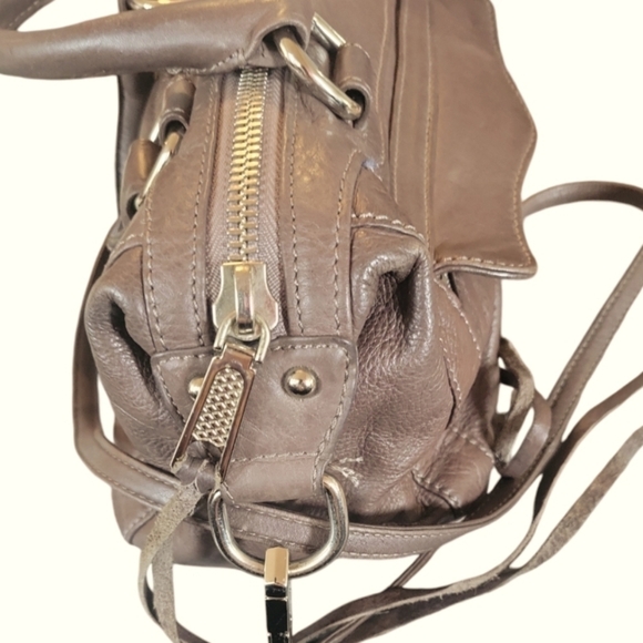 Rebecca Minkoff Small Soft Brown/Tan Distressed Leather Satchel Handbag - Picture 10 of 11